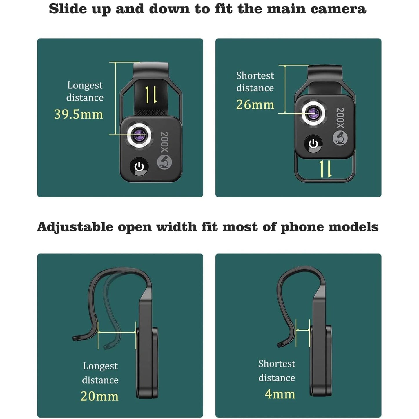 200X Phone Microscope with CPL Lens/LED Light/Universal Clip for